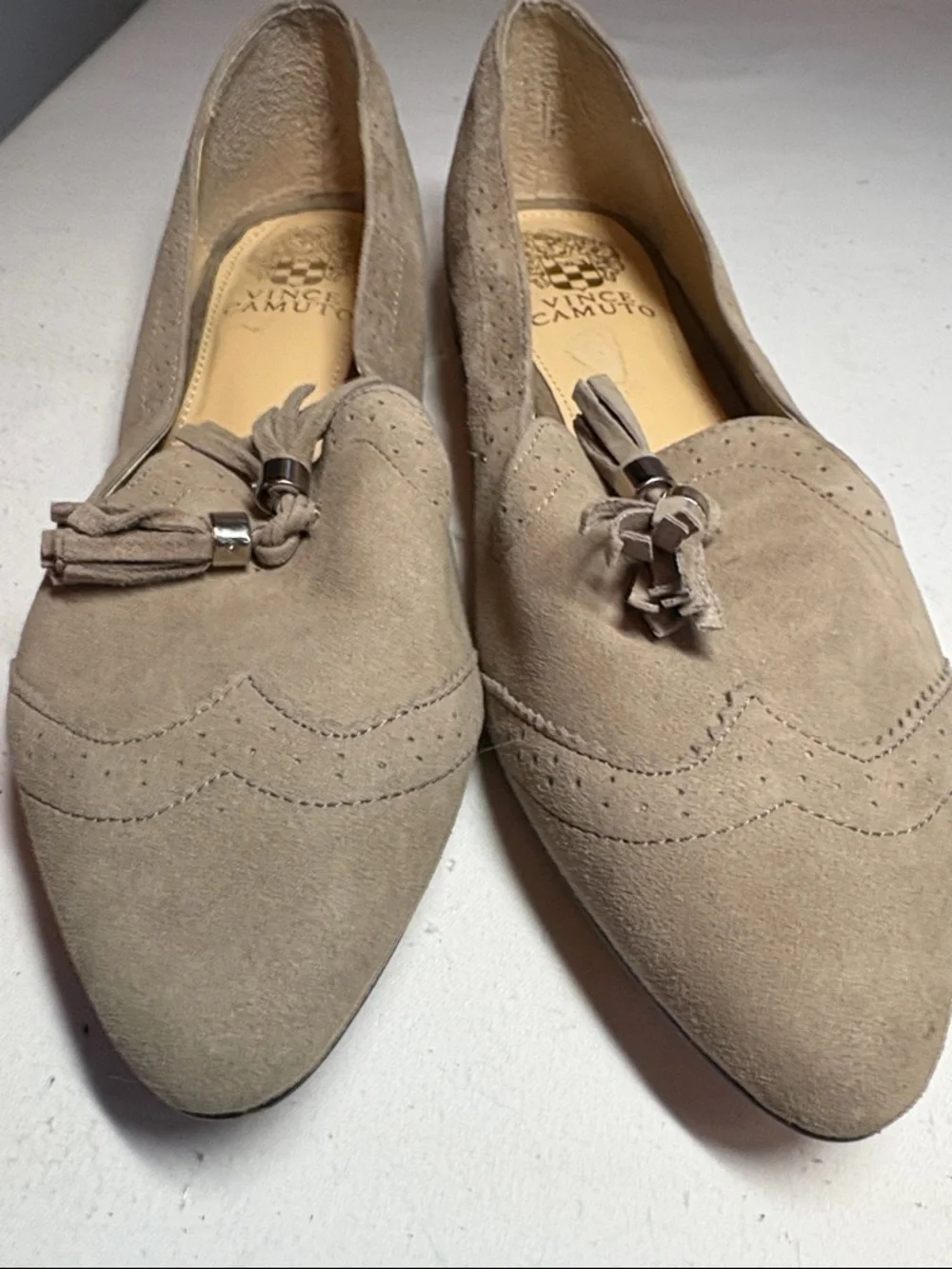 Vince Camuto Taupe Suede Tassel Loafers Size 7.5